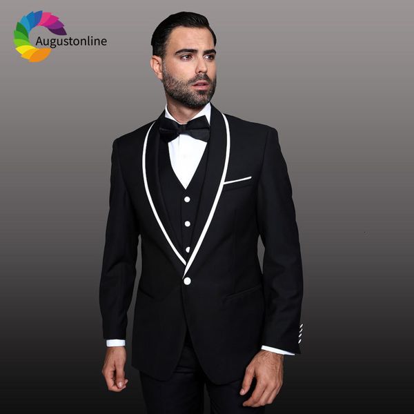 men's suits & blazers black men white shawl lapel groom tuxedos wedding slim fit man 3piece jacket costume homme ternos 53bv, White;black