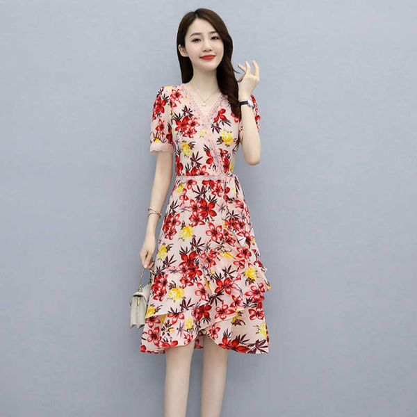 floral korean chiffon drs in summer 2021 women's v-neck short sleeve temperament mid length skirt waist, Black;gray
floral korean chiffon drs in summer 2021 women's v-neck short sleeve temperament mid length skirt waist, Black;gray