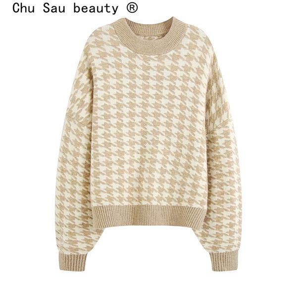 fashion women autumn oversized jumper houndstooth knitted sweater pullovers loose female sweaters chic 210508, White;black
fashion women autumn oversized jumper houndstooth knitted sweater pullovers loose female sweaters chic 210508, White;black
