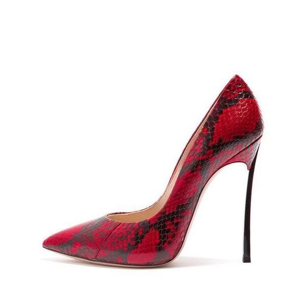 stylish red snake print leather blade heels pumps pointed toe metal dress shoes slip-on patchwork, Black 
stylish red snake print leather blade heels pumps pointed toe metal dress shoes slip-on patchwork, Black