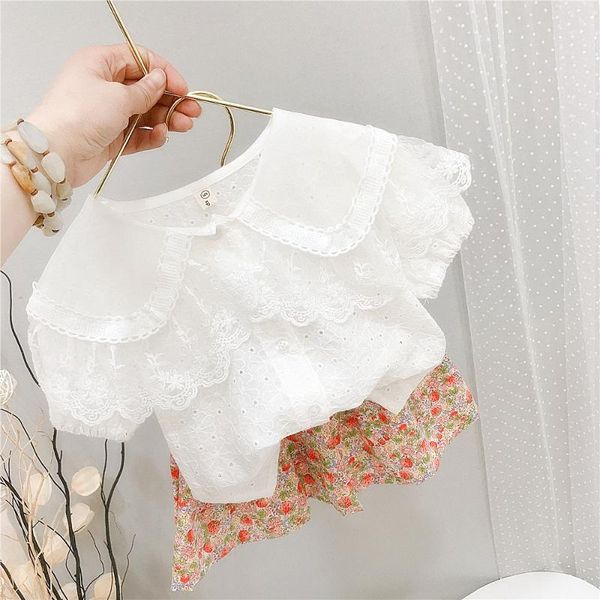 summer girls short sleeve lace lapel collar blouse + floral print pleated skirts clothing sets children kids 2pcs suits, White
summer girls short sleeve lace lapel collar blouse + floral print pleated skirts clothing sets children kids 2pcs suits, White