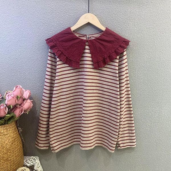 women's t-shirt 2021 autumn large lapel striped t shirt women casual long sleeve daily wear k811, White
women's t-shirt 2021 autumn large lapel striped t shirt women casual long sleeve daily wear k811, White