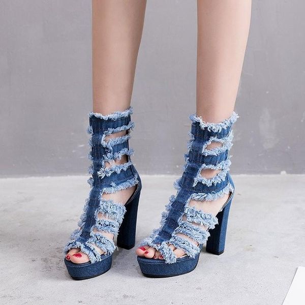sandals fashion women knee high boots square heel cut-out jeans summer cool breathable denim women's shoes, Black
sandals fashion women knee high boots square heel cut-out jeans summer cool breathable denim women's shoes, Black