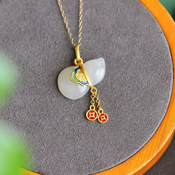 chains natural hetian jade gourd enamel porcelain necklace pendant retro chinese style exquisite women's jewelry gifts for friends, Silver
chains natural hetian jade gourd enamel porcelain necklace pendant retro chinese style exquisite women's jewelry gifts for friends, Silver