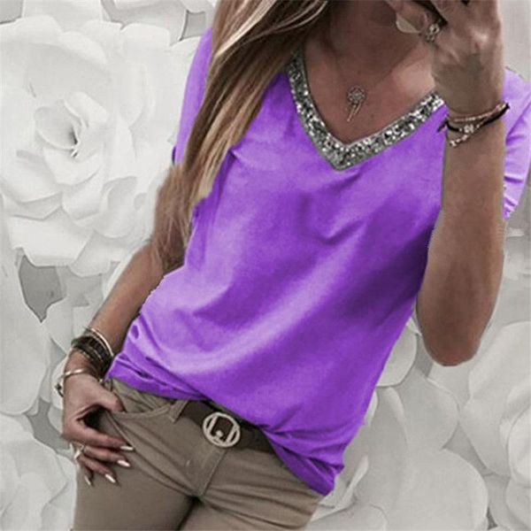 women's t-shirt modern purple women tshirts fashion casual spring summer short sleeve sequin v neck t shirt stylish solid loose pullove, White
women's t-shirt modern purple women tshirts fashion casual spring summer short sleeve sequin v neck t shirt stylish solid loose pullove, White