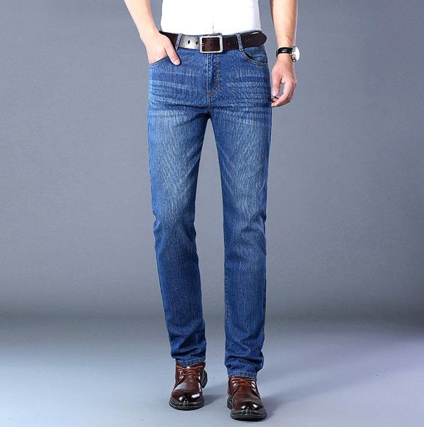 men's jeans autumn straight business loose pants middle-aged elastic casual, Blue 
men's jeans autumn straight business loose pants middle-aged elastic casual, Blue