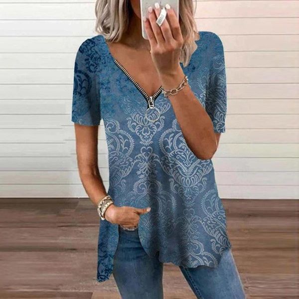 women's t-shirt zipper paisley pattern vintage oversized loose short sleeve v-neck plus size women clothing blouses shirts femme, White
women's t-shirt zipper paisley pattern vintage oversized loose short sleeve v-neck plus size women clothing blouses shirts femme, White
