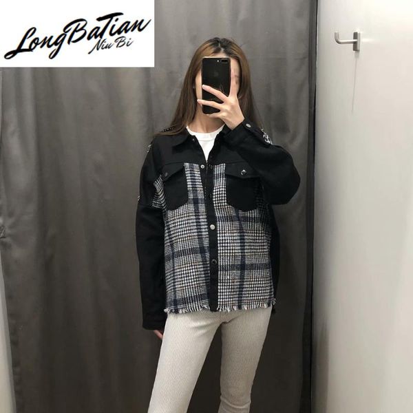 women's jackets vintage stylish plaid frayed splice denim coat women autumn lapel collar patchwork jeans jacket plus size ladies casual, Black;brown
women's jackets vintage stylish plaid frayed splice denim coat women autumn lapel collar patchwork jeans jacket plus size ladies casual, Black;brown