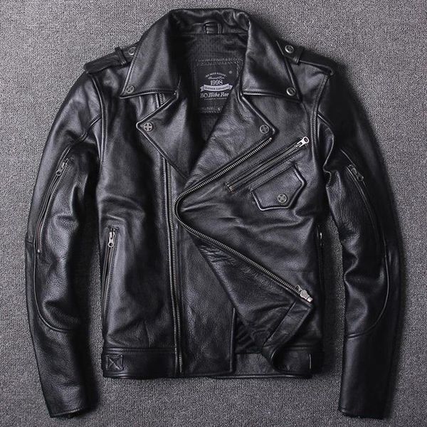 men's leather & faux profession biker jacket genuine men motorcycle jackets oblique zipper protective gear man cowhide coat, Black
men's leather & faux profession biker jacket genuine men motorcycle jackets oblique zipper protective gear man cowhide coat, Black