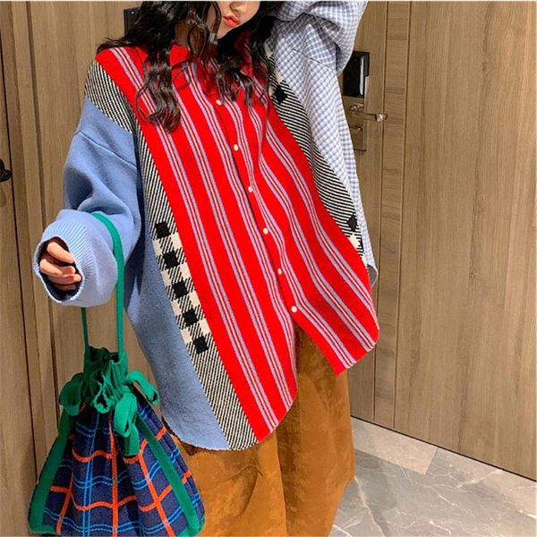 women's knits & tees ulzzang fashion korean style long sleeve striped plaid patchwork knitting sweater office lady unique wild cas, White
women's knits & tees ulzzang fashion korean style long sleeve striped plaid patchwork knitting sweater office lady unique wild cas, White