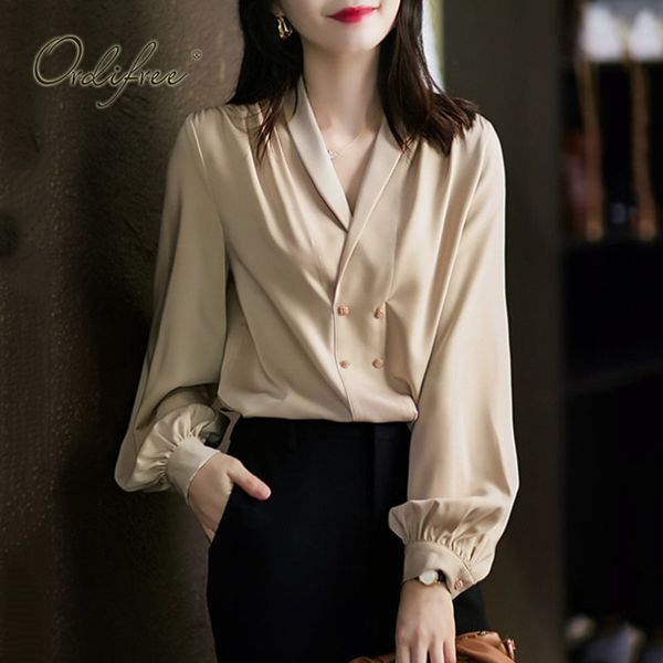 spring autumn women long sleeve shirt elegant double breasted office lady blouse large size xxxl 210415, White
spring autumn women long sleeve shirt elegant double breasted office lady blouse large size xxxl 210415, White