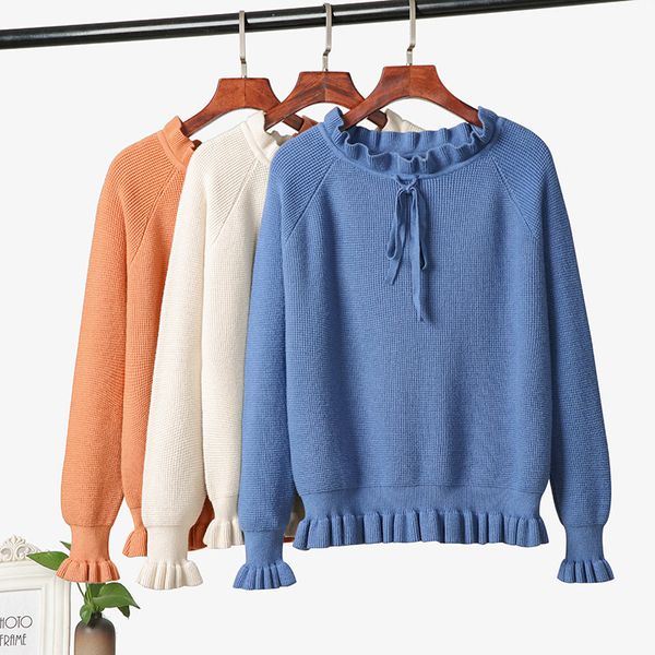 autumn winter sweet fuffled collar knitted sweater women o-neck thick solid ruffles pullovers female casual 210520, White;black
autumn winter sweet fuffled collar knitted sweater women o-neck thick solid ruffles pullovers female casual 210520, White;black