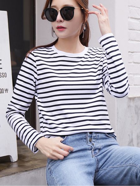 women's spring long sleeve t shirt o-neck striped 95% cotton casual t-shirt tees blusa 220314, White
women's spring long sleeve t shirt o-neck striped 95% cotton casual t-shirt tees blusa 220314, White
