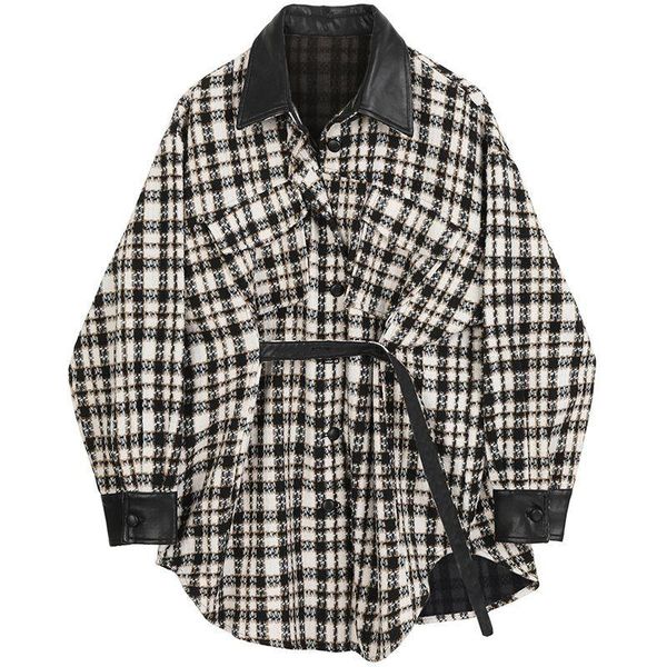 women's jackets large coat 2021 autumn long sleeve versatile loose waist slim check women, Black;brown
women's jackets large coat 2021 autumn long sleeve versatile loose waist slim check women, Black;brown