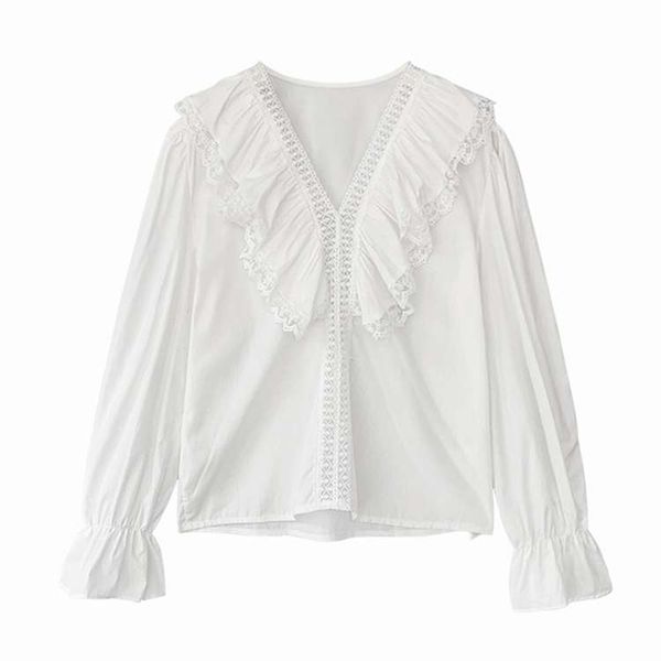 white beige v neck solid shirt puff sleeve blouse casual loose women ruffle long b0560 210514
white beige v neck solid shirt puff sleeve blouse casual loose women ruffle long b0560 210514