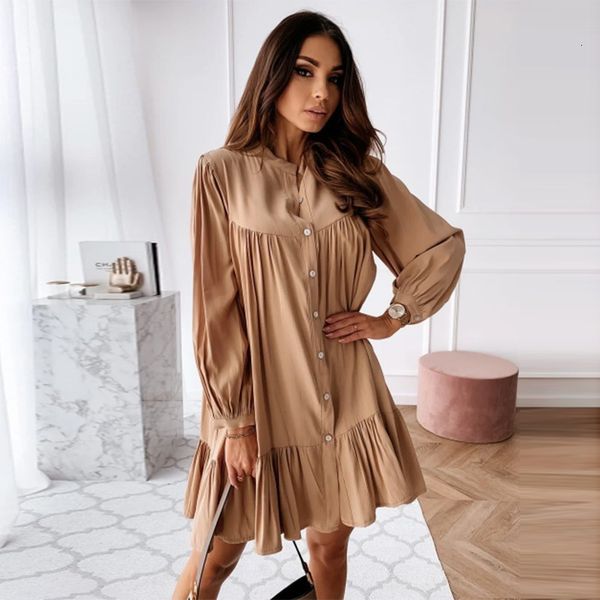 dresses women vintage ruffles loose mini stand collar lantern sleeve solid color woman dress casual new autumn vestido de mujer, Black;gray
dresses women vintage ruffles loose mini stand collar lantern sleeve solid color woman dress casual new autumn vestido de mujer, Black;gray