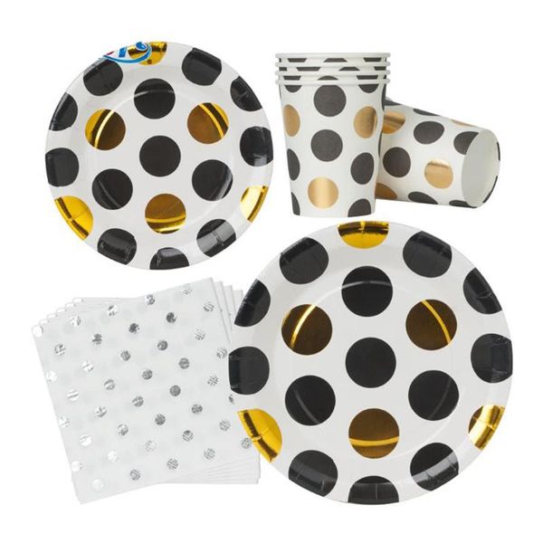 disposable dinnerware 10pcs/pack foil gold black dot paper cup plate napkins for kids birthday wedding tableware party decoration supplies 
disposable dinnerware 10pcs/pack foil gold black dot paper cup plate napkins for kids birthday wedding tableware party decoration supplies