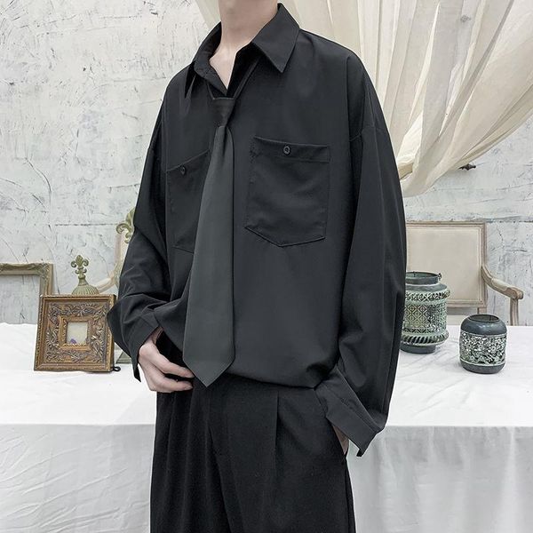 men's casual shirts tie dress shirt fashion solid color business men streetwear korean loose long sleeve mens -2xl, White;black
men's casual shirts tie dress shirt fashion solid color business men streetwear korean loose long sleeve mens -2xl, White;black