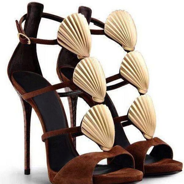 sandals arrival open toe cut outs shell design high heel brown suede leather strap summer dress shoes, Black
sandals arrival open toe cut outs shell design high heel brown suede leather strap summer dress shoes, Black