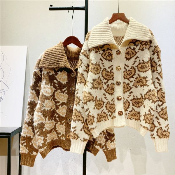 women's sweaters retro jacquard lapel sweater jacket women spring and autumn korean loose knit cardigan casual fashion cotton f17p, White;black
women's sweaters retro jacquard lapel sweater jacket women spring and autumn korean loose knit cardigan casual fashion cotton f17p, White;black