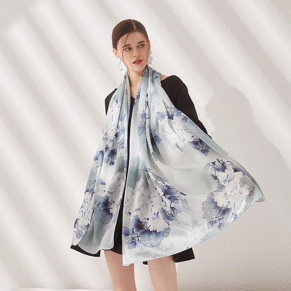 scarves chinese style silk blended satin long scarf mother's gift box sunscreen shawl 85cmx185cm, Blue;gray
scarves chinese style silk blended satin long scarf mother's gift box sunscreen shawl 85cmx185cm, Blue;gray