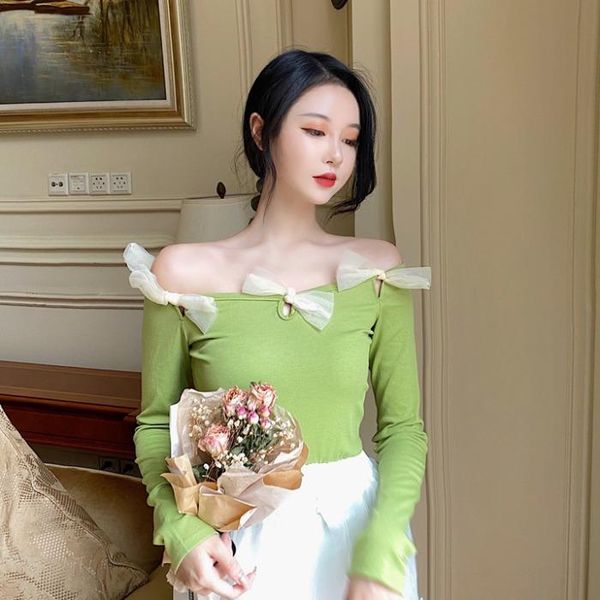 women's t-shirt long sleeve summer for women 2021 slash neck bow female tees fashion brand korean clothes off shoulder t shirts, White
women's t-shirt long sleeve summer for women 2021 slash neck bow female tees fashion brand korean clothes off shoulder t shirts, White