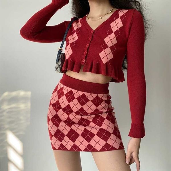 argyle plaid ruffle knitted women sets full sleeve co-ords crop mini skirt suits 2 piece slim red blue clothing outfits fall 211106, White
argyle plaid ruffle knitted women sets full sleeve co-ords crop mini skirt suits 2 piece slim red blue clothing outfits fall 211106, White
