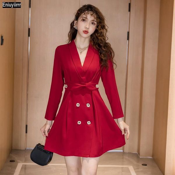 casual dresses black double breasted blazer dress notched workwear plain fit and flare mini women autumn elegant belt, Black;gray
casual dresses black double breasted blazer dress notched workwear plain fit and flare mini women autumn elegant belt, Black;gray