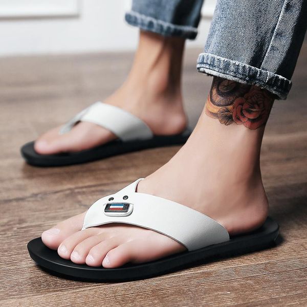 slippers men flip flops arrival summer beach sandals non-slip male hombre casual shoes mens leather, Black 
slippers men flip flops arrival summer beach sandals non-slip male hombre casual shoes mens leather, Black