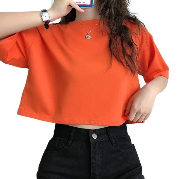 women's t-shirt women 2021 ins chic neon orange short sleeve round neck solid color crop summer fashion pullover streetwear, White
women's t-shirt women 2021 ins chic neon orange short sleeve round neck solid color crop summer fashion pullover streetwear, White