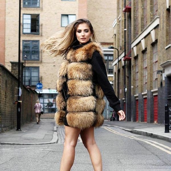 women's fur & faux rf0002c fashion real vest women natural raccoon striped waistcoat winter, Black
women's fur & faux rf0002c fashion real vest women natural raccoon striped waistcoat winter, Black
