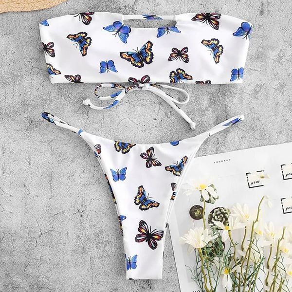 women's swimwear bandeau high waist bikinis women two piece butterfly print swimsuit sets plus size beachwear, White;black
women's swimwear bandeau high waist bikinis women two piece butterfly print swimsuit sets plus size beachwear, White;black