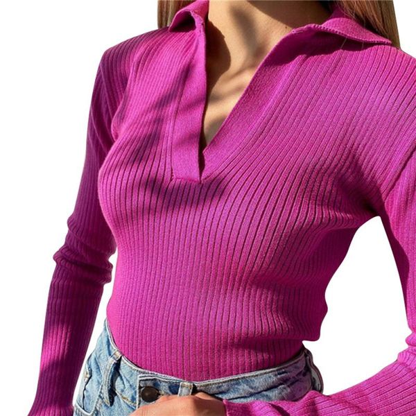 women's t-shirt rib knit casual long sleeve lapel v neck solid color slim fit t-shirts, White
women's t-shirt rib knit casual long sleeve lapel v neck solid color slim fit t-shirts, White