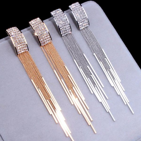 

2019 new gold color long crystal tassel dangle earrings for women wedding drop earing brinco fashion jewelry gifts e1717, Silver