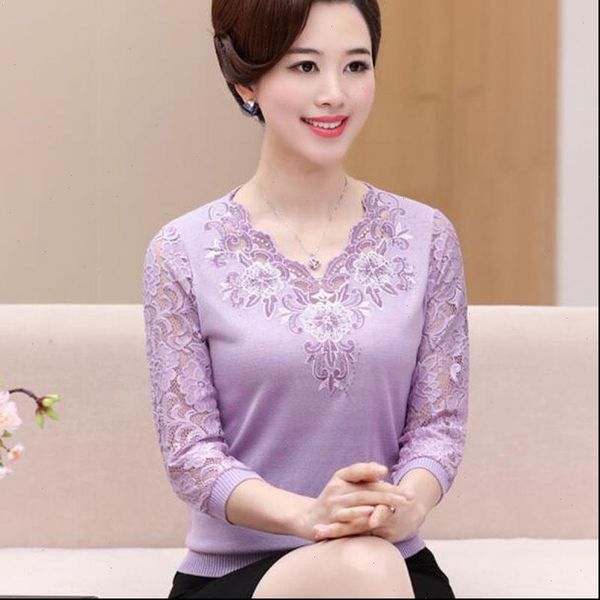 spring middle aged thin women sweaters pullover three quarter sleeve lace and neck mother, White;black
spring middle aged thin women sweaters pullover three quarter sleeve lace and neck mother, White;black
