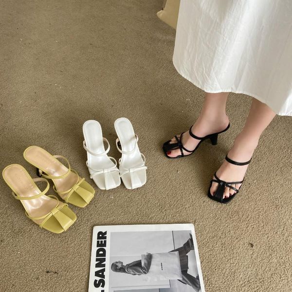 summer fashion thin strap open toe high heel thick sandals women's fine sheepskin square mules slippers, Black
summer fashion thin strap open toe high heel thick sandals women's fine sheepskin square mules slippers, Black