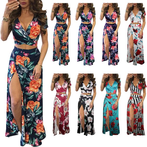 two piece dress floral print vintage 2 matching sets women clothing deep v neck short sleeve crop side split maxi skirt summer suit xo3q, White
two piece dress floral print vintage 2 matching sets women clothing deep v neck short sleeve crop side split maxi skirt summer suit xo3q, White