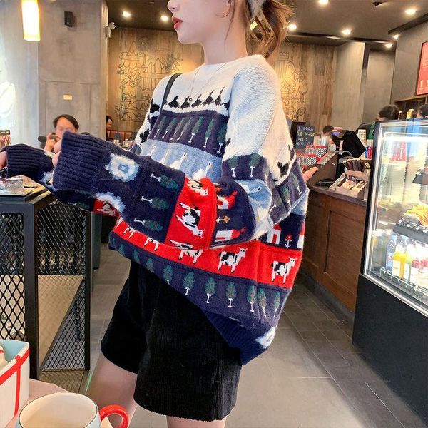 women's sweaters cartoon yarn dye lovely oversized sweater korean winter clothes women o-neck loose knitwear coat colorful teenage chri, White;black
women's sweaters cartoon yarn dye lovely oversized sweater korean winter clothes women o-neck loose knitwear coat colorful teenage chri, White;black
