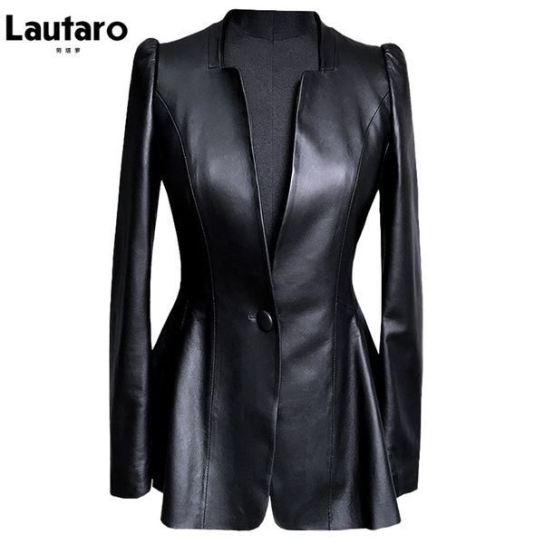 lautaro autumn black slim soft pu leather jacket women deep v neck long puff sleeve elegant luxury skirted blazer fashion 211022
lautaro autumn black slim soft pu leather jacket women deep v neck long puff sleeve elegant luxury skirted blazer fashion 211022