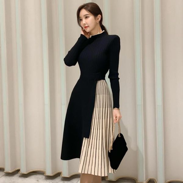 casual dresses autumn winter women color contrast patchwork stripe knitted lace-up office dress elegant bottoming sweater vestidos, Black;gray
casual dresses autumn winter women color contrast patchwork stripe knitted lace-up office dress elegant bottoming sweater vestidos, Black;gray