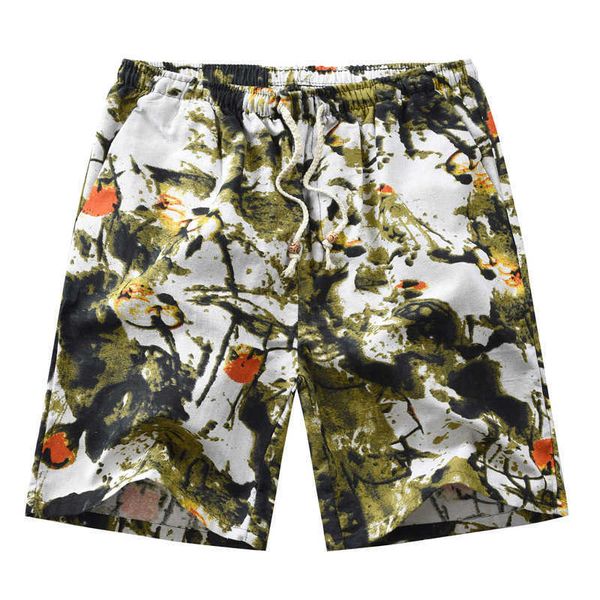 2021 fashion linen printed beach men's large casual pants, White;black