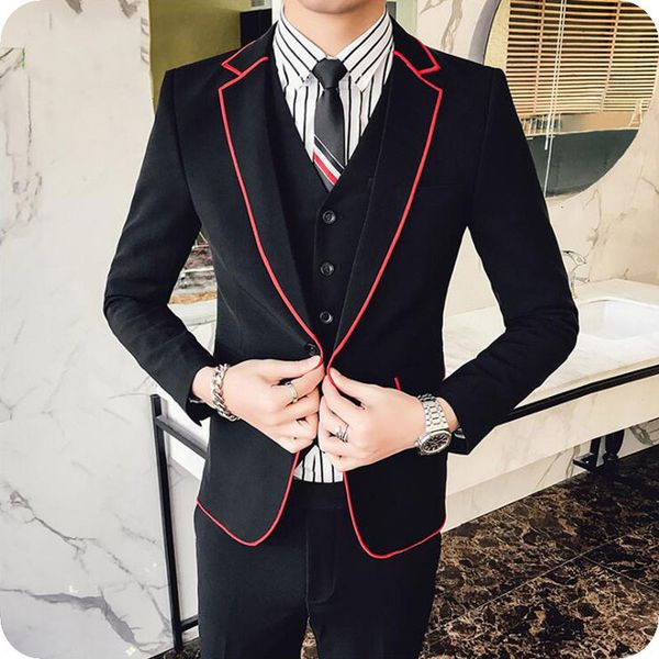 men's suits & blazers black men wedding red notched lapel casual business 3piece costume homme groom tuxedo slim fit terno masculi, White;black
men's suits & blazers black men wedding red notched lapel casual business 3piece costume homme groom tuxedo slim fit terno masculi, White;black