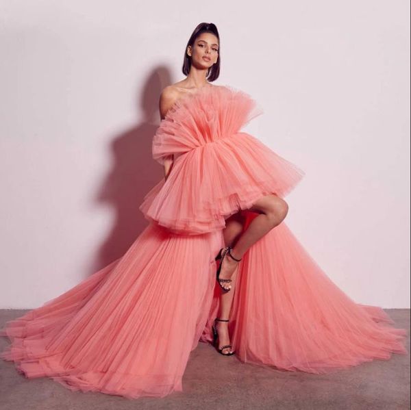 coral high low prom dresses strapless long evening gowns with detachable train lush tulle asymmetrical vestidos chic celebrity dress, Black;red
coral high low prom dresses strapless long evening gowns with detachable train lush tulle asymmetrical vestidos chic celebrity dress, Black;red