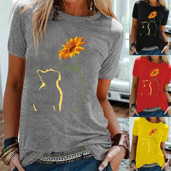 women's t-shirt summer 2021 casual fashion cat flower cartoon round neck short sleeve multicolor female, White
women's t-shirt summer 2021 casual fashion cat flower cartoon round neck short sleeve multicolor female, White