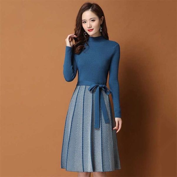 autumn winter women pleated hem striped printed sweater dress elegant female a-line dresses soft rib knitted dresses with belt 211122, Black;gray
autumn winter women pleated hem striped printed sweater dress elegant female a-line dresses soft rib knitted dresses with belt 211122, Black;gray