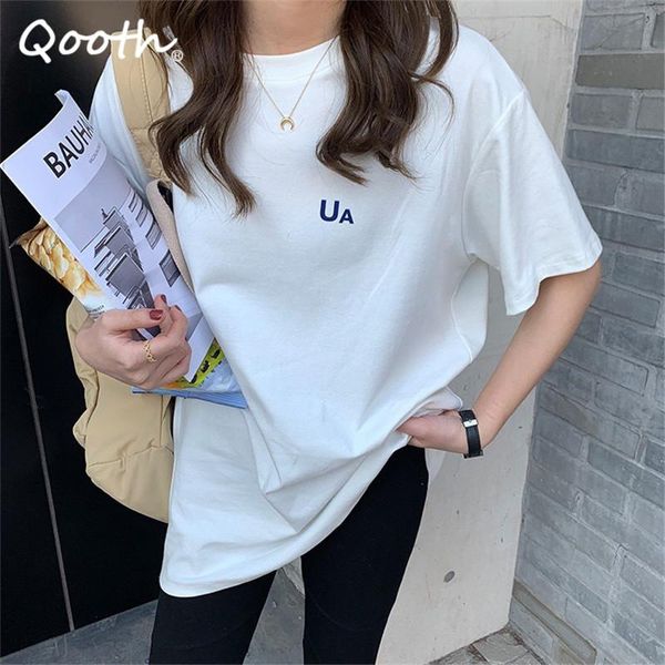 women's t-shirt qooth oversized letter printed cotton o-neck short sleeve causal all match loose mid-length trendy shirt qt737, White
women's t-shirt qooth oversized letter printed cotton o-neck short sleeve causal all match loose mid-length trendy shirt qt737, White