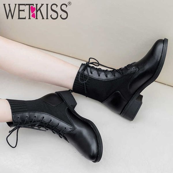 wetkiss motorcycle boots women low heels leather ankle boot stretch knitting shoes female round toe lace up shoes ladies winter 210630, Black
wetkiss motorcycle boots women low heels leather ankle boot stretch knitting shoes female round toe lace up shoes ladies winter 210630, Black