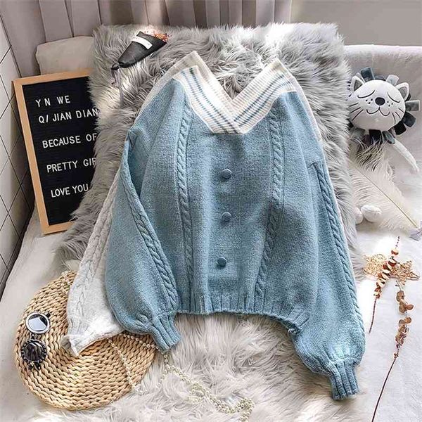 korean style women fashion autumn pullover and sweaters long lantern sleeve button stitch oversize loose fall jumpers 210430, Black;white
korean style women fashion autumn pullover and sweaters long lantern sleeve button stitch oversize loose fall jumpers 210430, Black;white