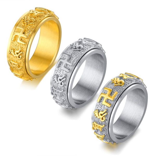 titanium steel rotatable ring chinese buddhist for men religions lucky jewelry spinner male cluster rings, Golden;silver
titanium steel rotatable ring chinese buddhist for men religions lucky jewelry spinner male cluster rings, Golden;silver