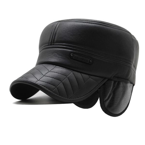berets winter leather military cap ear protection baseball male grandpa warm hat plush thickened flat wind, Blue;gray 
berets winter leather military cap ear protection baseball male grandpa warm hat plush thickened flat wind, Blue;gray